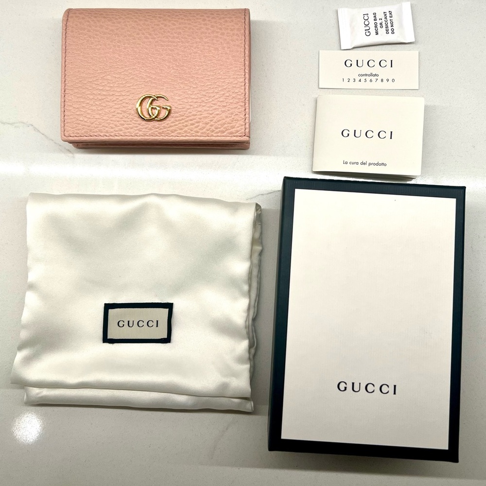 Gucci Marmont Blush Pink Leather Card Case Wallet Rare HTF